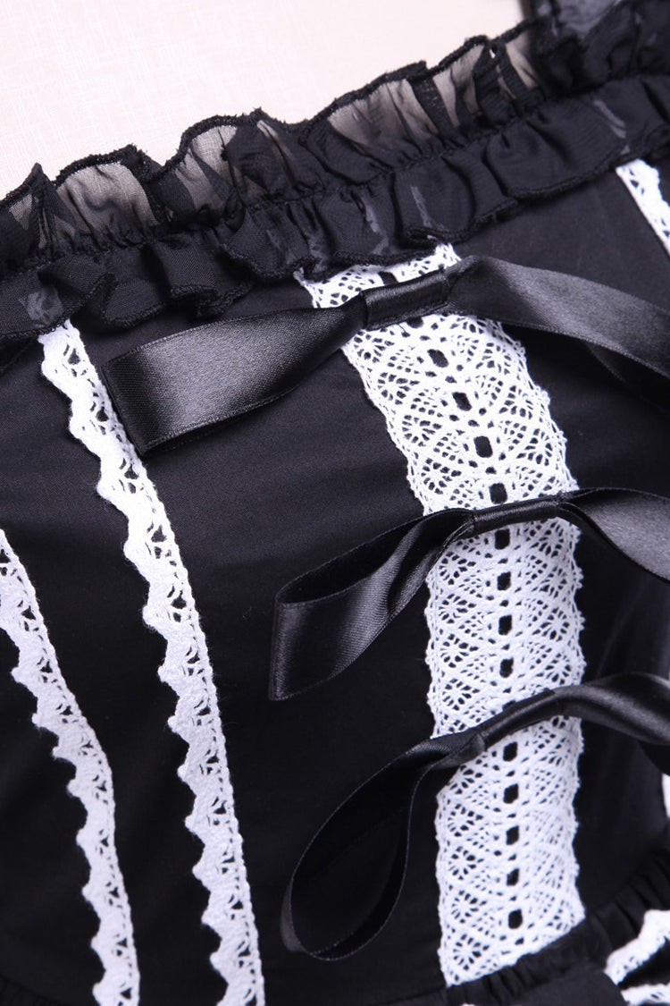 Black/White Cap Sleeves Ruffled Bowknot Lace Trim Gothic Lolita Dress - Product - 4
