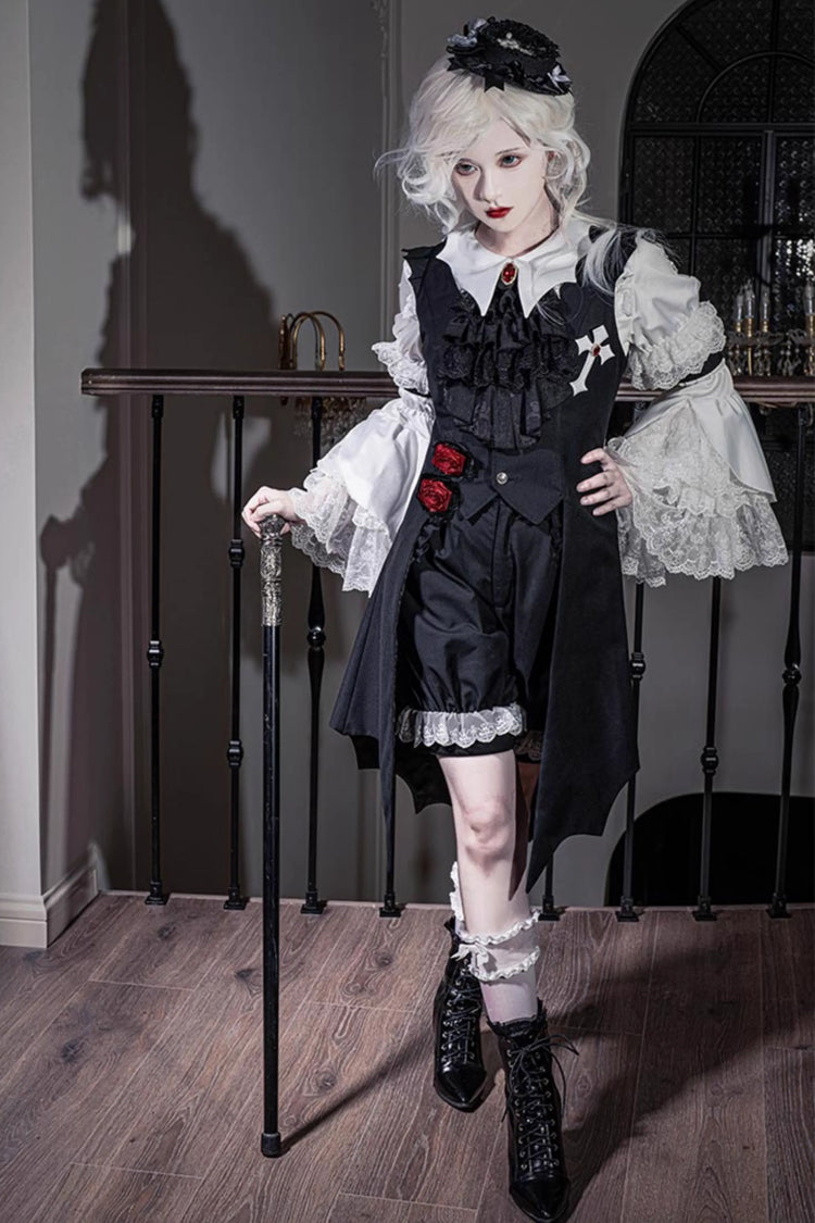 Black [Night Rose] Sleeveless Ouji Prince Handsome Lolita Vest - Product - 5