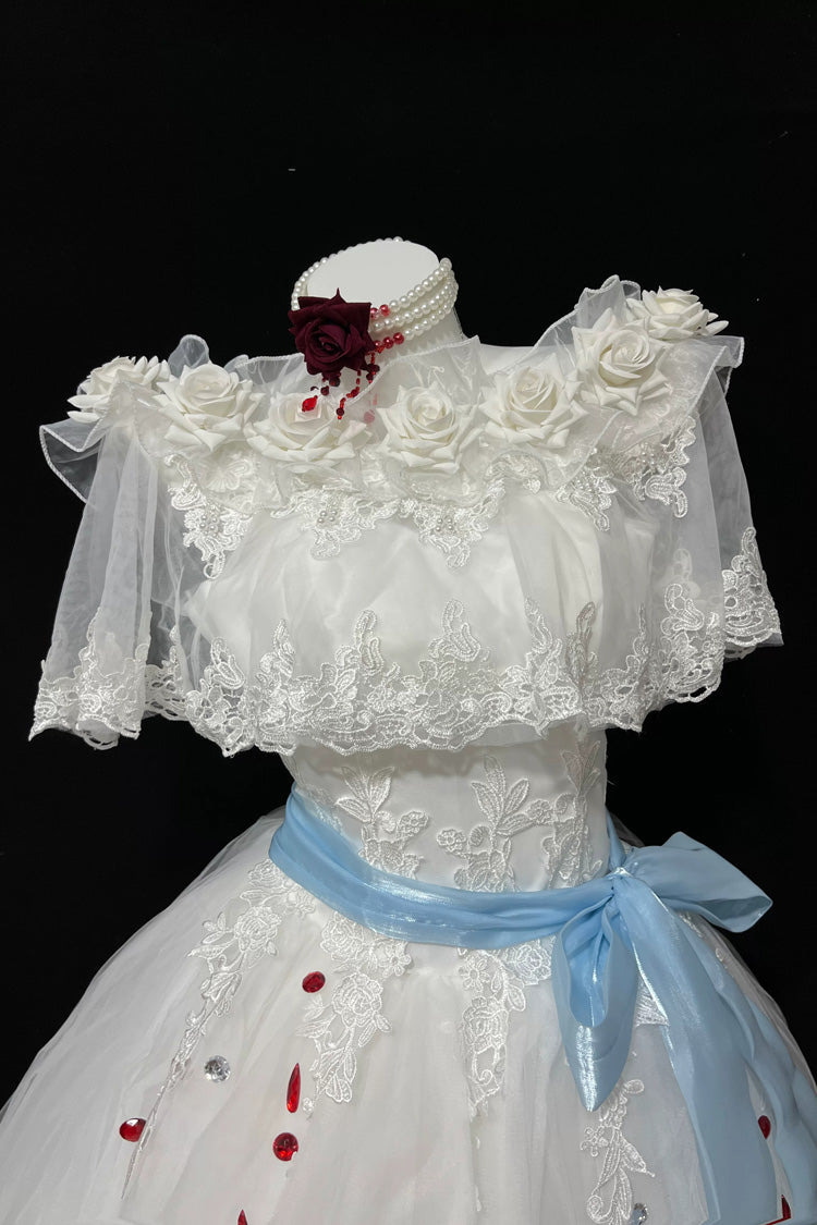 White [Illusory Mirror Image] Off Shoulder Sleeveless Jacquard Lace Gothic Lolita Jsk Dress - Product - 4