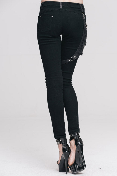 Black Punk Skinny With Leg Bag Womens Pants - Product - 6