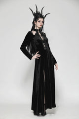 Black Long Sleeves Cut-Out Lace-Up Women's Gothic Side Slit Velvet Party Dress Wedding Dress - Product - 7