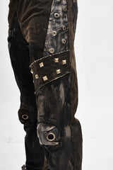 Brown Metallic Spiked Ragged Punk Slim Mens Pants - Product - 5