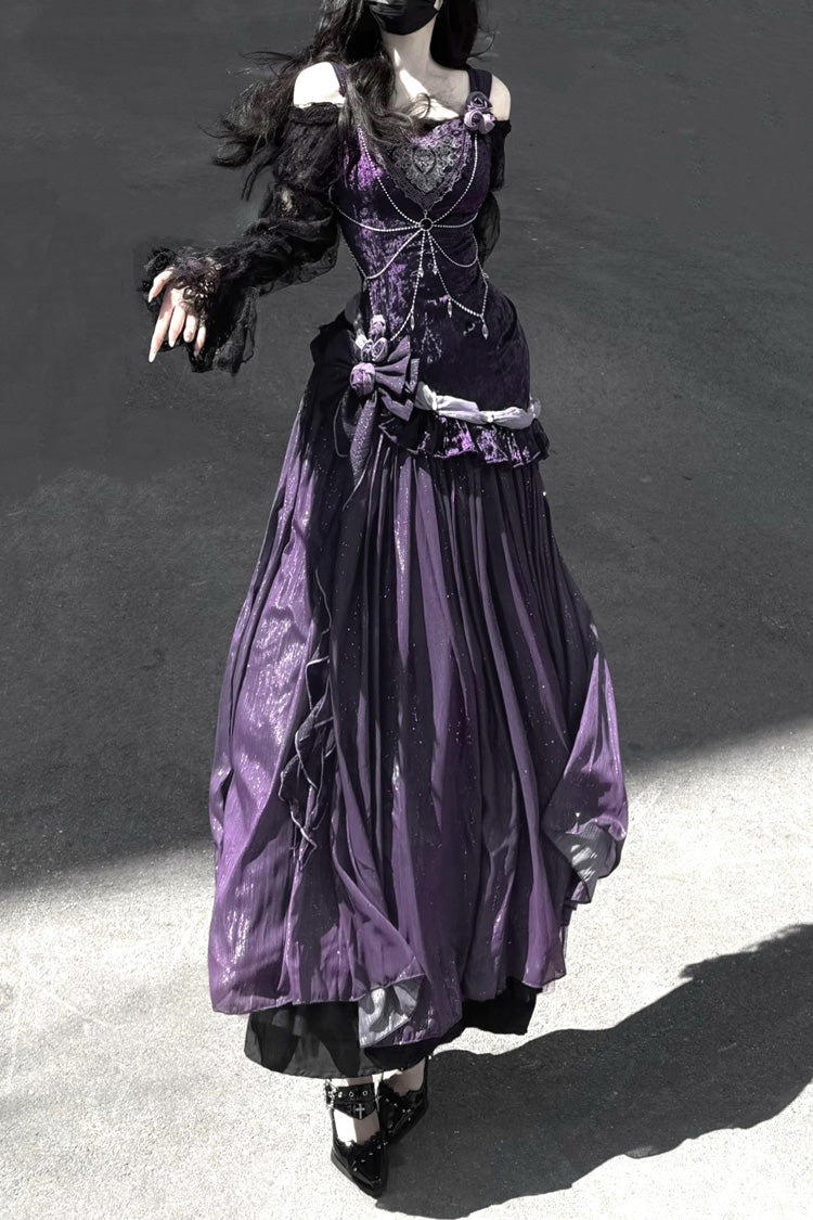 Purple [Madame Butterfly] Ruffle Bowknot Lace Sweet Elegant Gorgeous Lolita Jsk Dress - Product - 13