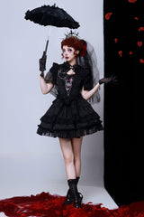 Black Sleeveless Spider Embroidery Bowknot Lace Gothic Princess Lolita Skirt Two-piece Set - Product - 7