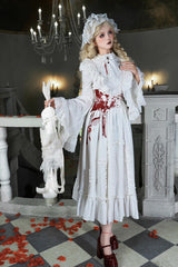 White [Cross Doll] Long Hime Sleeves Ruffle Lace Gothic Lolita Dress Set 2 Versions - Product - 13