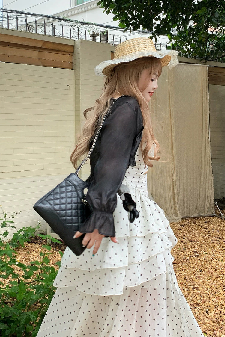 Black/White Square Collar Sleeveless Polka Dot Printed Ruffled Lace Sweet Plus Size Lolita Jsk Dress - Product - 3