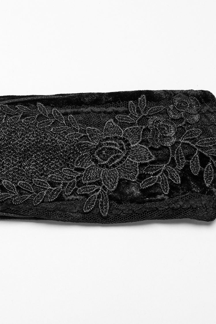 Black Floral Embroidery Lace-Up Women's Gothic Gloves - Product - 7