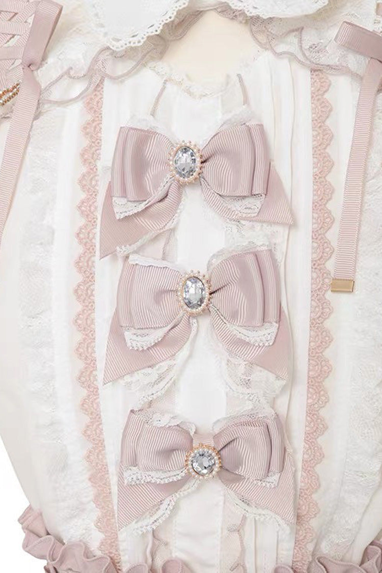 Sweet Lapel Collar Off Shoulder Long Sleeves Bow Spliced Lace Plus Size Japanese Lolita Blouse 3 Colors - Product - 14