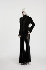 Black Patchwork Slim Fit Women's Gothic Floral Lace Spliced Beaded Tassel Flare Pants - Product - 5