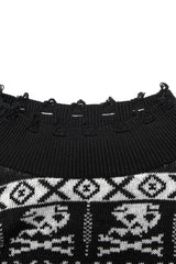 Black/White Stand Collar Long Sleeves Skull Deer Print Grunge Women's Gothic Loose Sweater - Product - 5