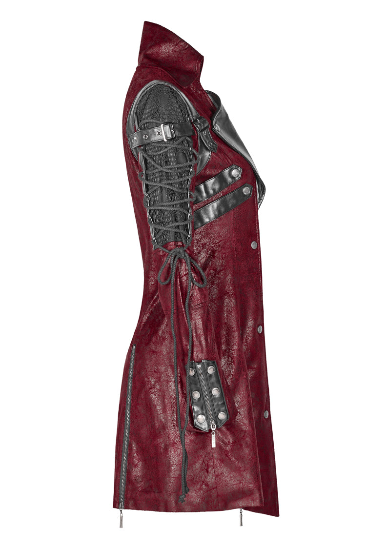 Red Metal Buckle Decoration Zipper Womens Steampunk Windbreaker Coat - Product - 9