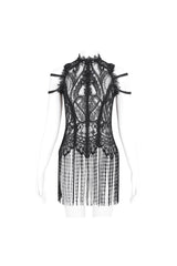 Black Round Collar Embroidery Lace Womens Gothic T-Shirt - Product - 7