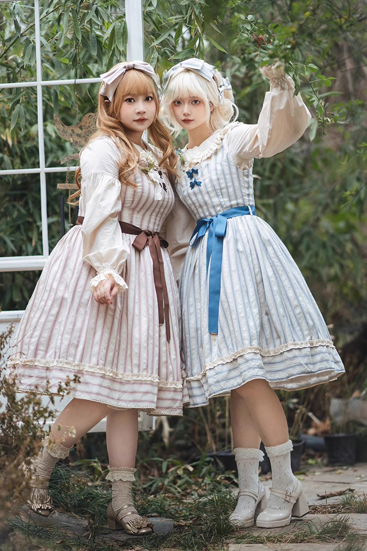 Forest Atlas Striped Print Bowknot Sweet Lolita Jumper Dress 3 Colors - Product - 19