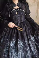 Black Sleeveless Church of Silent Night Print Ruffle Gothic Lolita Jsk Dress - Product - 8