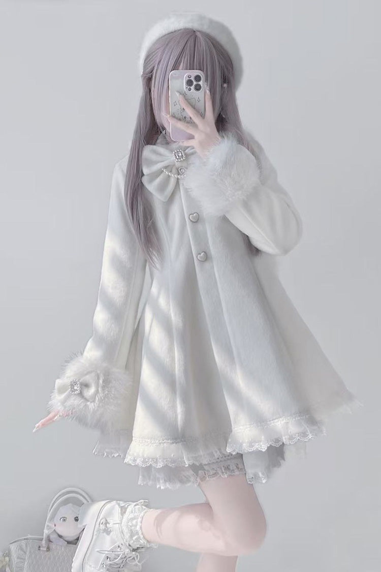 Ivory Long Sleeves Bowknot Rabbit Ears Detachable Hooded Japanese Jirai Kei Coat - Product - 4