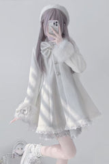 Ivory Long Sleeves Bowknot Rabbit Ears Detachable Hooded Japanese Jirai Kei Coat - Product - 4