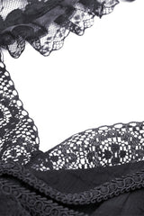 Black Off Shoulder Halterneck Sleeveless Irregular High Low Multi-Layered Lace Women's Gothic Dress - Product - 15