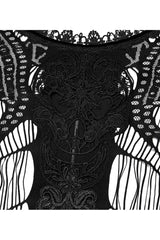 Black Openwork Lace Embroidery Pattern Decoration Hem Fringed Design Elasticated Neckline Women's Gothic Shawl - Product - 9