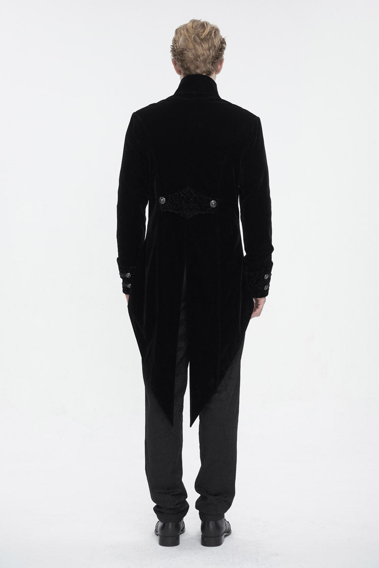 Black Stand Collar Lace Splice Swallow Tailed Men's Gothic Coat - Product - 6