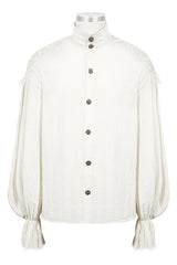 White Straight Collar Puff Sleeve Jacquard Mens Punk Blouse - Product - 4