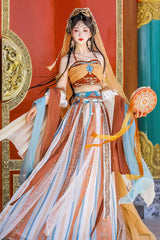 Dunhuang High Waisted Exotic Print Irregular Women's Classic Hanfu Dress Full Set 2 Colors - Product - 2