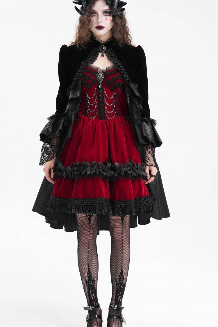 Black Long Sleeves Ruffle Lace Mesh Women's Gothic Jacket - Black - 1