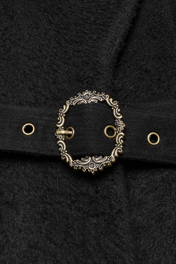 Black Long Sleeves Studded Floral Embroidery Faux Fur Stitching Women's Gothic Coat - Product - 8