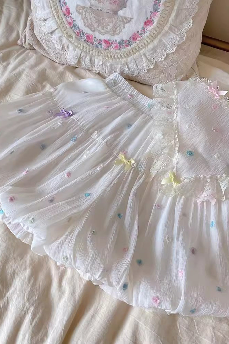 White Sugar Beans Bowknot Bud Sweet Lolita Leggings - Product - 6