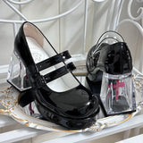 Gothic Sweet Lolita Cross-Shaped Transparent Block Heel Shoes - Black - 2