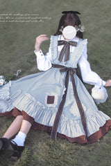 Blue/Brown [Magic Vocal Club] Ruffle Bowknot Sweet College Style Elegant Lolita Jsk Dress - Product - 4
