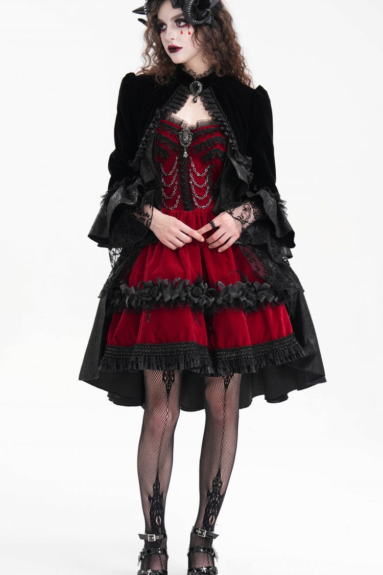 Black Long Sleeves Ruffle Lace Mesh Women's Gothic Jacket - Product - 5