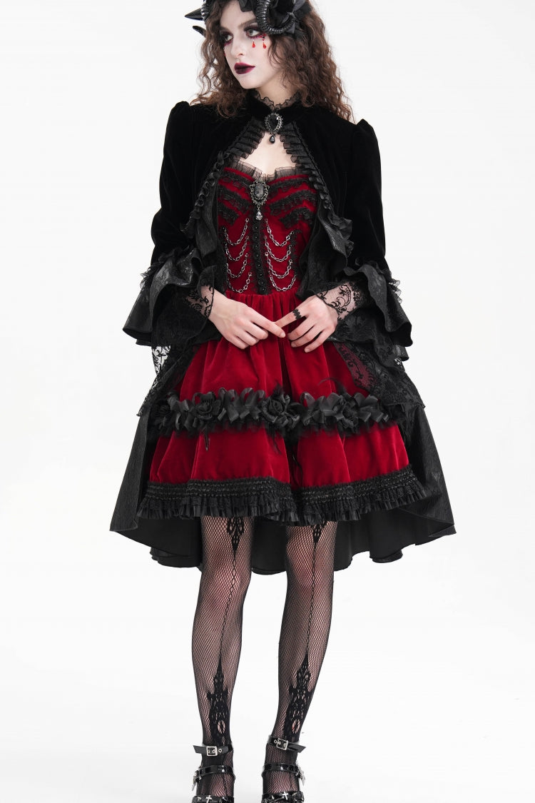 Black Long Sleeves Ruffle Lace Mesh Women's Gothic Jacket - Product - 5