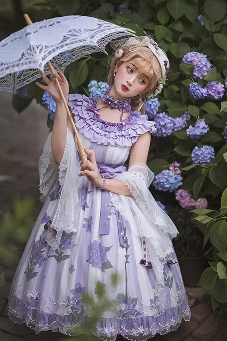 Purple [Endless Summer] Round Collar Sleeveless Hime Sleeves Printed Ruffled Bow Lace Sweet Lolita Dress - Product - 3