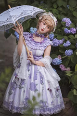Purple [Endless Summer] Round Collar Sleeveless Hime Sleeves Printed Ruffled Bow Lace Sweet Lolita Dress - Product - 3