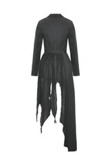 Black Peak Lapel Collar Long Sleeves Irregular Distressed Women's Gothic Punk Coat with Belt - Product - 14