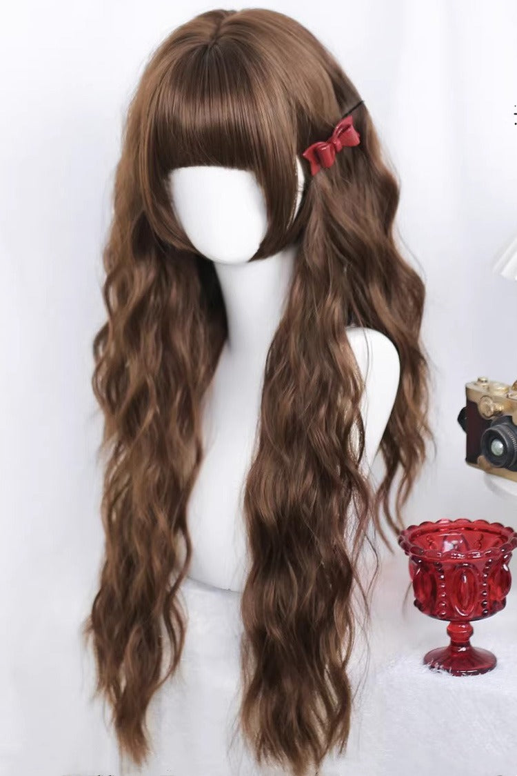 Sakuraki Warm Brown Beach Waves Blunt Bangs Sweet Lolita Long Wig - Product - 4