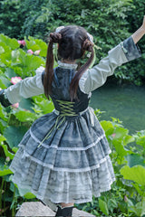 Cheongsam Ink Print Multi-layer Bowknot Sweet Chinese Style Princess Lolita Jsk Dress 2 Colors - Product - 8