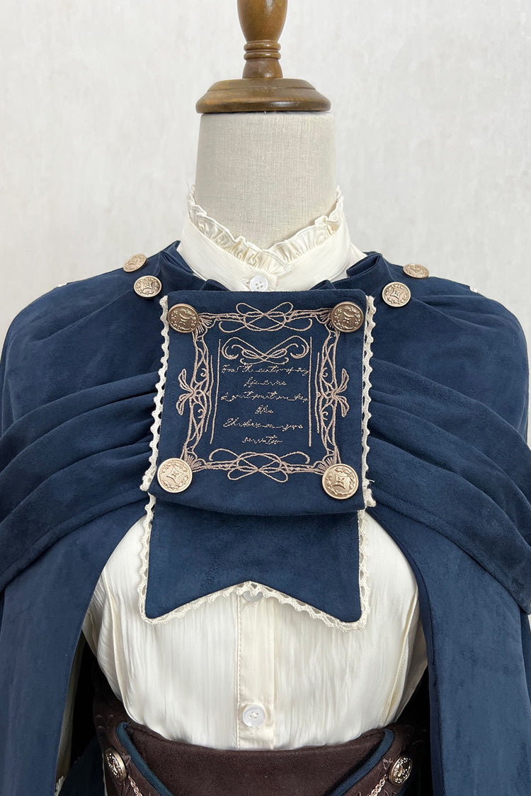 Beige [Morning Mist Coast] Stand Collar Long Sleeves Ruffle Embroidery Vintage Elegant Lolita Skirt Dress Set - Product - 2