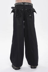 Black Spliced Studded Zippered Chain-Decorated Men's Punk Cool Pants - Product - 9