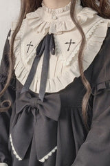 Black Round Collar Chest Bow Cross Print Ruffled Sweet Lolita Op Dress - Product - 7
