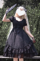 French Elegant Print Multi-Layer Ruffled Short Sleeve Classic Lolita Dress - Product - 8