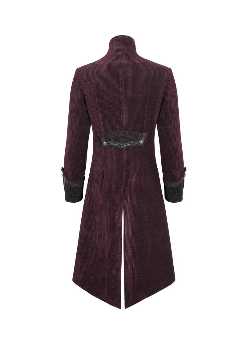 Red Stand Collar Long Sleeves Embroidery Slim Men's Gothic Coat - Product - 8