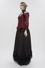 Red Lace Trim Panel Adjustable Back Long Sleeve Women's Gothic Shirt - Product - 4