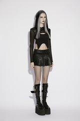 Black Hooded Sheer Mesh Eyelet Women's Punk Handsome Cloak - Product - 3