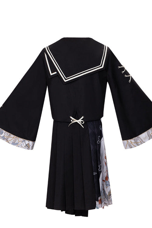Black Bad Girl Chinese Elements Printed Asymmetric Pleated Skirt Full Set Of Classic Lolita Dress - Product - 8