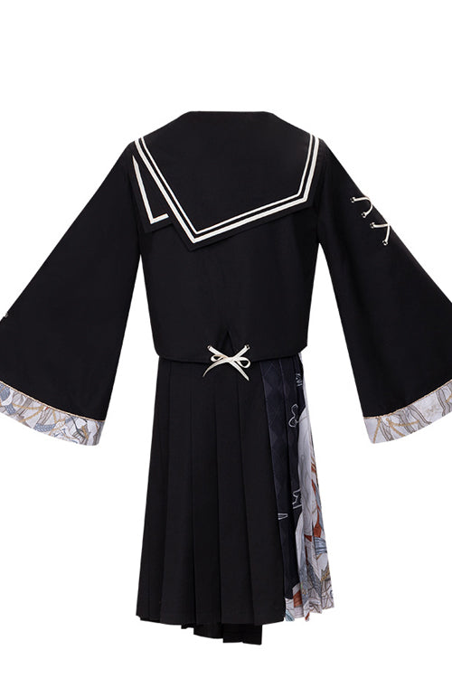 Black Bad Girl Chinese Elements Printed Asymmetric Pleated Skirt Full Set Of Classic Lolita Dress - Product - 8