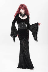 Black/Red Long Trumpet Sleeves Embroidery Stitching Lace Hooded Mesh Women's Gothic Dress - Product - 2