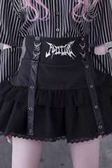 Black High Waisted Ruffle Embroidery Gothic Jirai Kei Japanese Skirt - Product - 2