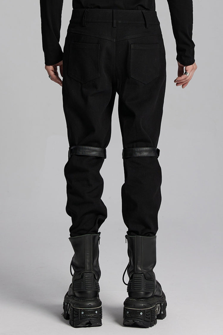 Black Buckle Eyelets Ring Men's Punk Pants - Product - 3