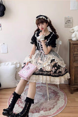 Black Sleeveless Rose Prologue Print Ruffle Bowknot Sweet Elegant Princess Lolita Jsk Dress - Product - 3
